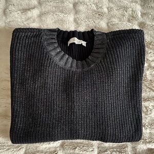 Black Ann Taylor LOFT Crew Neck Coated Sweater, Large, VGUC